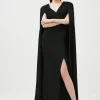 Discount 🥰 Karen Millen Compact Viscose Cape Sleeve Maxi 👗 Dress - black 👍 -Occasionwear Popular Store bkk00761 black xl