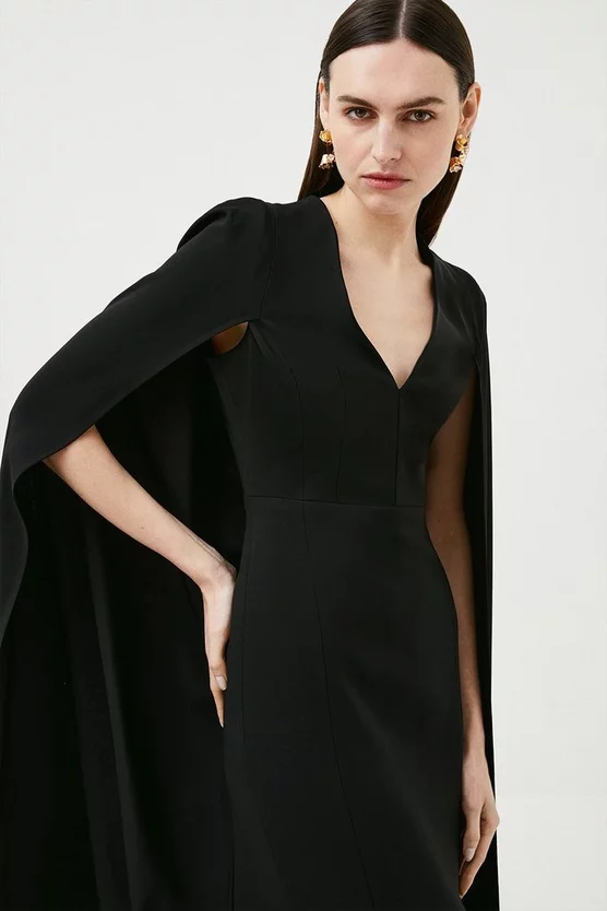 Discount 🥰 Karen Millen Compact Viscose Cape Sleeve Maxi 👗 Dress - black 👍 4 Discount 🥰 Karen Millen Compact Viscose Cape Sleeve Maxi 👗 Dress - black 👍 - Image 2