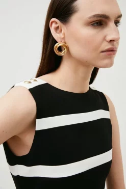 Best reviews of ⭐ Karen Millen Compact Stretch Stripe Detail Pencil Midi 👗 Dress 🧨 -Occasionwear Popular Store bkk00767 black xl 1