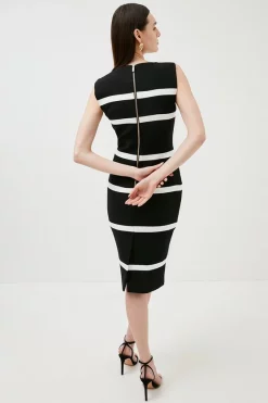 Best reviews of ⭐ Karen Millen Compact Stretch Stripe Detail Pencil Midi 👗 Dress 🧨 -Occasionwear Popular Store bkk00767 black xl 2