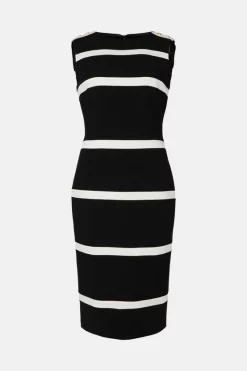 Best reviews of ⭐ Karen Millen Compact Stretch Stripe Detail Pencil Midi 👗 Dress 🧨 -Occasionwear Popular Store bkk00767 black xl 3