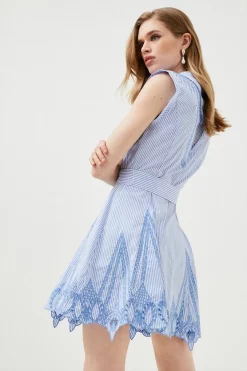 Flash Sale ⭐ Karen Millen Cutwork Poplin Embroidered Woven Mini 👗 Dress - stripe ⌛ -Occasionwear Popular Store bkk00776 stripe xl 2