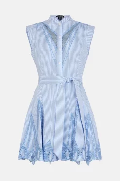 Flash Sale ⭐ Karen Millen Cutwork Poplin Embroidered Woven Mini 👗 Dress - stripe ⌛ -Occasionwear Popular Store bkk00776 stripe xl 3