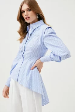 Coupon ✔️ Karen Millen Cutwork Poplin Embroidered Woven Dip Hem Blouse - stripe 😀 -Occasionwear Popular Store bkk00777 stripe xl 1