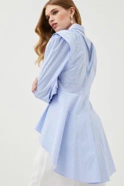 Coupon ✔️ Karen Millen Cutwork Poplin Embroidered Woven Dip Hem Blouse - stripe 😀 -Occasionwear Popular Store bkk00777 stripe xl 2