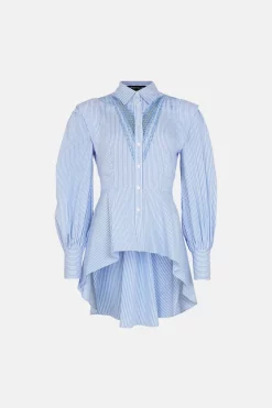 Coupon ✔️ Karen Millen Cutwork Poplin Embroidered Woven Dip Hem Blouse - stripe 😀 -Occasionwear Popular Store bkk00777 stripe xl 3