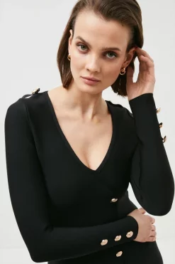 Buy 😉 Karen Millen Bandage Knit Military Trim Wrap Front 👗 Dress 🛒 -Occasionwear Popular Store bkk00847 black xl 1