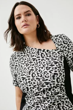 Discount 🛒 Karen Millen Plus Size Jacquard Leopard Ponte Panelled Midi 👗 Dress - black 😍 -Occasionwear Popular Store bkk00893 black xl 1