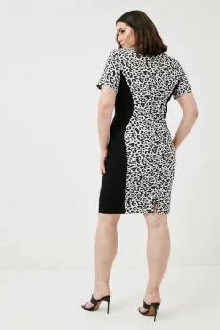 Discount 🛒 Karen Millen Plus Size Jacquard Leopard Ponte Panelled Midi 👗 Dress - black 😍 -Occasionwear Popular Store bkk00893 black xl 2