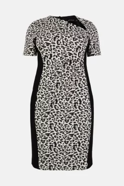 Discount 🛒 Karen Millen Plus Size Jacquard Leopard Ponte Panelled Midi 👗 Dress - black 😍 -Occasionwear Popular Store bkk00893 black xl 3