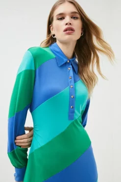 Hot Sale 👏 Karen Millen Collared Striped Colour Block Jersey 👗 Dress 🤩