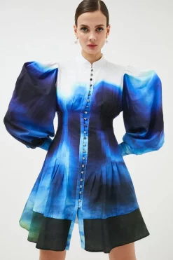 Outlet 👏 Karen Millen Nicolas Hughes Scenic Skyline Pintuck Mini - blue ⌛ -Occasionwear Popular Store bkk00902 blue xl 1