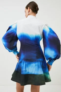 Outlet 👏 Karen Millen Nicolas Hughes Scenic Skyline Pintuck Mini - blue ⌛ -Occasionwear Popular Store bkk00902 blue xl 3