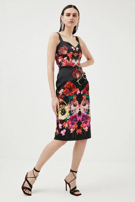 Promo 😍 Karen Millen Italian Printed Satin Floral Mirror Midi 👗 Dress 🛒 7 Promo 😍 Karen Millen Italian Printed Satin Floral Mirror Midi 👗 Dress 🛒 - Image 5