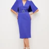 Budget 🧨 Karen Millen Compact Stretch Viscose Cape Pencil Midi 👗 Dress ✨ -Occasionwear Popular Store bkk00943 cobalt xl