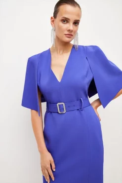 Budget 🧨 Karen Millen Compact Stretch Viscose Cape Pencil Midi 👗 Dress ✨ -Occasionwear Popular Store bkk00943 cobalt xl 1
