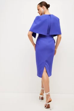 Budget 🧨 Karen Millen Compact Stretch Viscose Cape Pencil Midi 👗 Dress ✨ -Occasionwear Popular Store bkk00943 cobalt xl 2