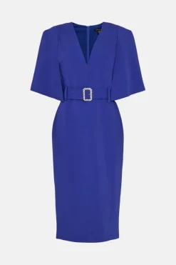 Budget 🧨 Karen Millen Compact Stretch Viscose Cape Pencil Midi 👗 Dress ✨ -Occasionwear Popular Store bkk00943 cobalt xl 3