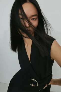 Best deal 🌟 Karen Millen Compact Stretch Viscose Sleeveless Tux Midi 👗 Dress 🎉 -Occasionwear Popular Store bkk00944 black xl 1