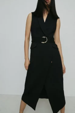 Best deal 🌟 Karen Millen Compact Stretch Viscose Sleeveless Tux Midi 👗 Dress 🎉 -Occasionwear Popular Store bkk00944 black xl 4