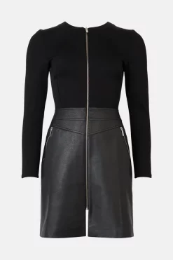 Deals 👍 Karen Millen Italian Structured Jersey Faux Leather Mini 👗 Dress 🛒 -Occasionwear Popular Store bkk00980 black xl 3