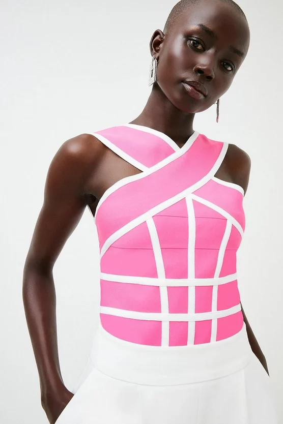 Cheap ๐ Karen Millen Bandage Knit Contrast Cross Front Top โค๏ธ 4 Cheap ๐ Karen Millen Bandage Knit Contrast Cross Front Top โค๏ธ - Image 2