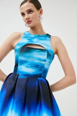New 🤩 Karen Millen Cosmo Print Structured Midi Prom 👗 Dress - blue 🎉 -Occasionwear Popular Store bkk01056 blue xl 2