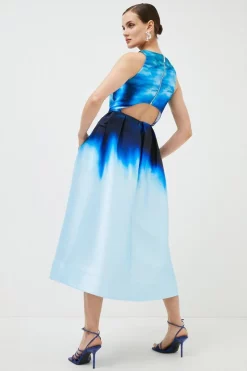 New 🤩 Karen Millen Cosmo Print Structured Midi Prom 👗 Dress - blue 🎉 -Occasionwear Popular Store bkk01056 blue xl 3