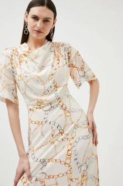 Flash Sale 🧨 Karen Millen Viscose Crepe Chain Cowl Neck Woven Midi - ivory 😀 -Occasionwear Popular Store bkk01064 ivory xl 1