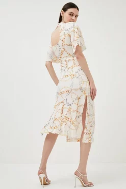 Flash Sale 🧨 Karen Millen Viscose Crepe Chain Cowl Neck Woven Midi - ivory 😀 -Occasionwear Popular Store bkk01064 ivory xl 2