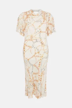 Flash Sale 🧨 Karen Millen Viscose Crepe Chain Cowl Neck Woven Midi - ivory 😀 -Occasionwear Popular Store bkk01064 ivory xl 3