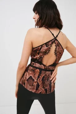 Cheap ❤️ Karen Millen Snake Print Lace Trim Woven Cami 🤩 -Occasionwear Popular Store bkk01071 snake xl 2