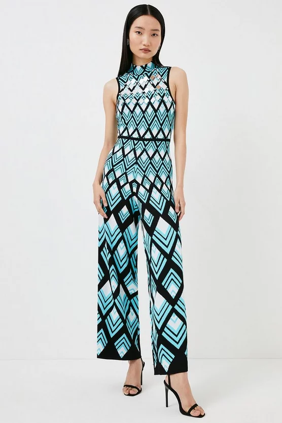 Budget 😀 Karen Millen Embellished Diamond Geo Knitted Jumpsuit - blue 👏 4 Budget 😀 Karen Millen Embellished Diamond Geo Knitted Jumpsuit - blue 👏 - Image 2