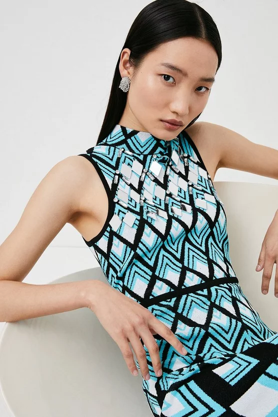 Budget 😀 Karen Millen Embellished Diamond Geo Knitted Jumpsuit - blue 👏 5 Budget 😀 Karen Millen Embellished Diamond Geo Knitted Jumpsuit - blue 👏 - Image 3