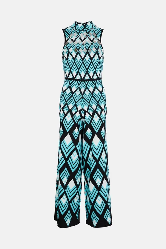 Budget 😀 Karen Millen Embellished Diamond Geo Knitted Jumpsuit - blue 👏 6 Budget 😀 Karen Millen Embellished Diamond Geo Knitted Jumpsuit - blue 👏 - Image 4