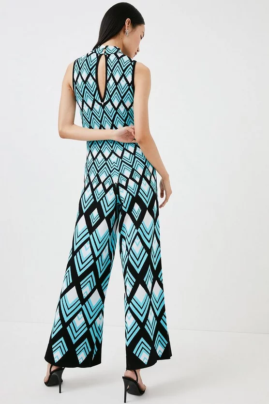 Budget 😀 Karen Millen Embellished Diamond Geo Knitted Jumpsuit - blue 👏 7 Budget 😀 Karen Millen Embellished Diamond Geo Knitted Jumpsuit - blue 👏 - Image 5