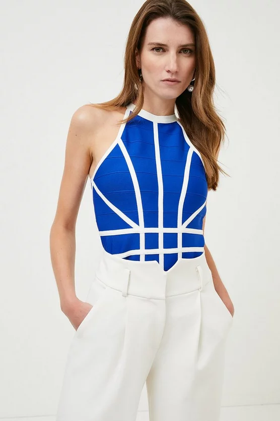 Cheapest 🥰 Karen Millen Bandage Knit Contrast Halter Top 😀 3 Cheapest 🥰 Karen Millen Bandage Knit Contrast Halter Top 😀