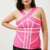 Budget ✨ Karen Millen Plus size Bandage Knit Contrast Cross Front Top - fuchsia 😍 -Occasionwear Popular Store bkk01216 fuchsia xl