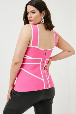 Budget ✨ Karen Millen Plus size Bandage Knit Contrast Cross Front Top - fuchsia 😍 -Occasionwear Popular Store bkk01216 fuchsia xl 2