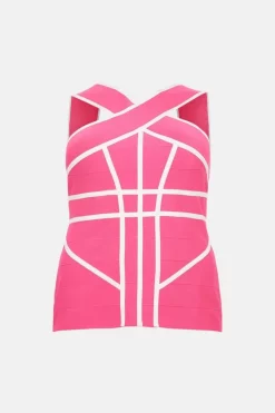 Budget ✨ Karen Millen Plus size Bandage Knit Contrast Cross Front Top - fuchsia 😍 -Occasionwear Popular Store bkk01216 fuchsia xl 3