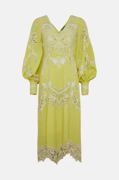 Budget 🥰 Karen Millen Cutwork Beaded Drama Sleeve Woven Midi 👗 Dress - lime 🔔 11 Budget 🥰 Karen Millen Cutwork Beaded Drama Sleeve Woven Midi 👗 Dress - lime 🔔 -Occasionwear Popular Store bkk01227 lime xl 3