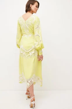 Budget 🥰 Karen Millen Cutwork Beaded Drama Sleeve Woven Midi 👗 Dress - lime 🔔 12 Budget 🥰 Karen Millen Cutwork Beaded Drama Sleeve Woven Midi 👗 Dress - lime 🔔 -Occasionwear Popular Store bkk01227 lime xl 4