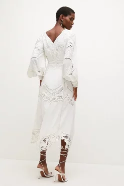 Flash Sale ⭐ Karen Millen Cutwork Beaded Drama Sleeve Woven Midi 👗 Dress - white ❤️ -Occasionwear Popular Store bkk01228 white xl 2