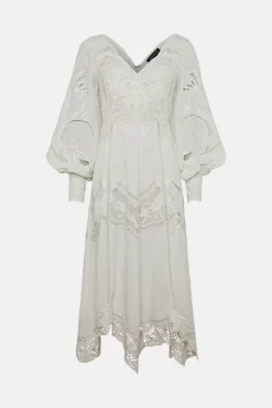 Flash Sale ⭐ Karen Millen Cutwork Beaded Drama Sleeve Woven Midi 👗 Dress - white ❤️ -Occasionwear Popular Store bkk01228 white xl 3