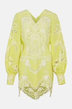 Best reviews of ✔️ Karen Millen Cutwork Beaded Drama Sleeve Woven Mini 👗 Dress - lime 👍 -Occasionwear Popular Store bkk01230 lime xl 3