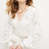 Coupon 👍 Karen Millen Cutwork Beaded Drama Sleeve Woven Top - white 🥰 -Occasionwear Popular Store bkk01233 white xl