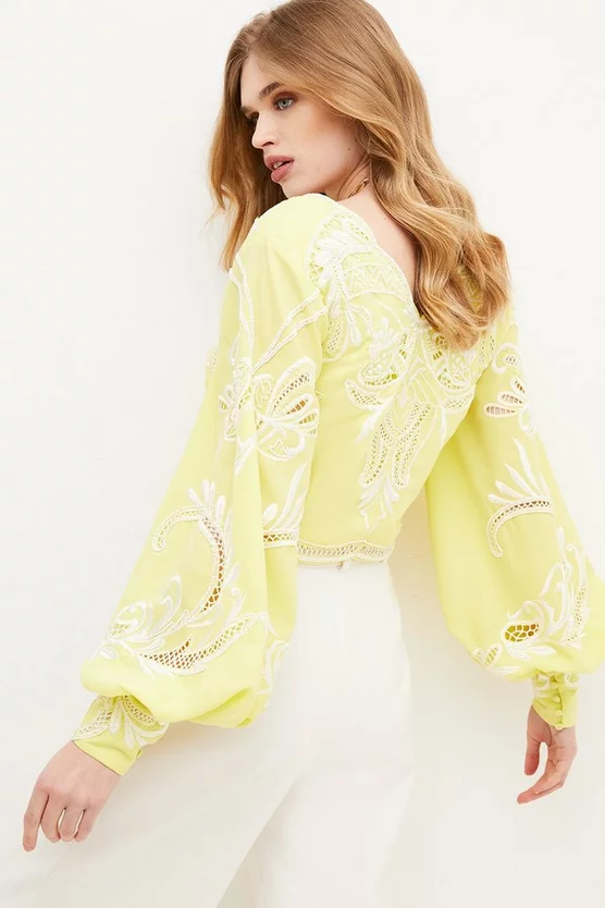 Cheap ๐ Karen Millen Cutwork Beaded Drama Sleeve Woven Top - lime โค๏ธ 5 Cheap ๐ Karen Millen Cutwork Beaded Drama Sleeve Woven Top - lime โค๏ธ - Image 3
