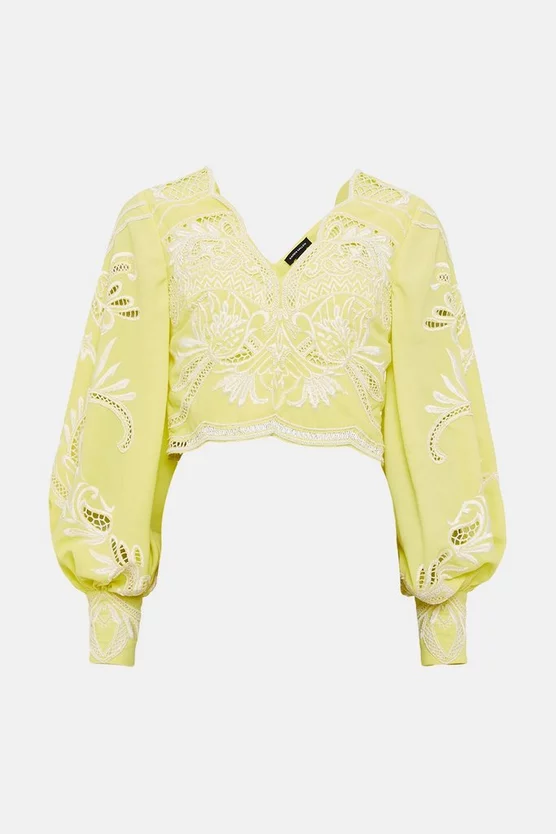 Cheap ๐ Karen Millen Cutwork Beaded Drama Sleeve Woven Top - lime โค๏ธ 6 Cheap ๐ Karen Millen Cutwork Beaded Drama Sleeve Woven Top - lime โค๏ธ - Image 4