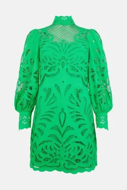 Wholesale 🔔 Karen Millen Cutwork Volume Sleeve Woven Mini 👗 Dress - green 🎁 -Occasionwear Popular Store bkk01244 green xl 3