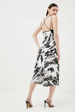 Best Pirce ⌛ Karen Millen Abstract Viscose Crepe Slip 👗 Dress - mono 🎉 -Occasionwear Popular Store bkk01252 mono xl 2